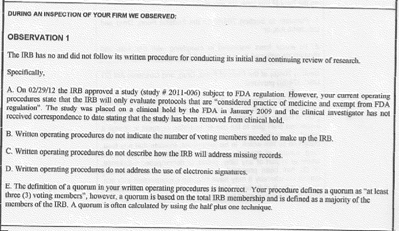 Intriguing reading as ICMS posts 483 report of FDA audit: still awaiting news on Celltex